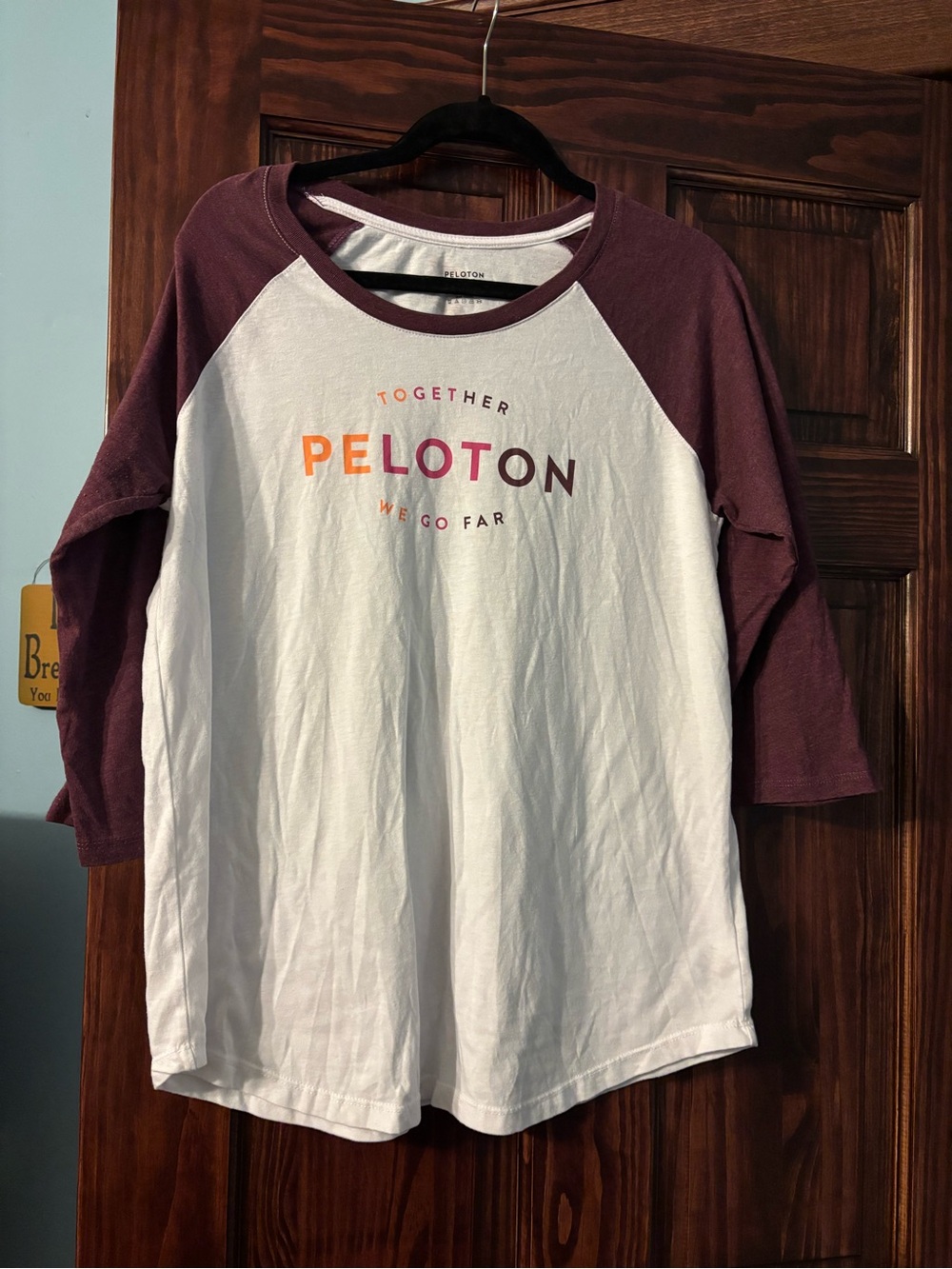 Peloton White and Plum Raglan Long Sleeve Tee